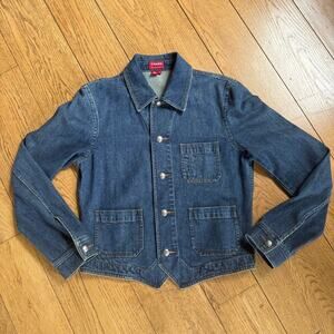 Vintage Chaps Denim Cropped Jean Jacket SZ M Patch Pockets Western Rodeo Boho